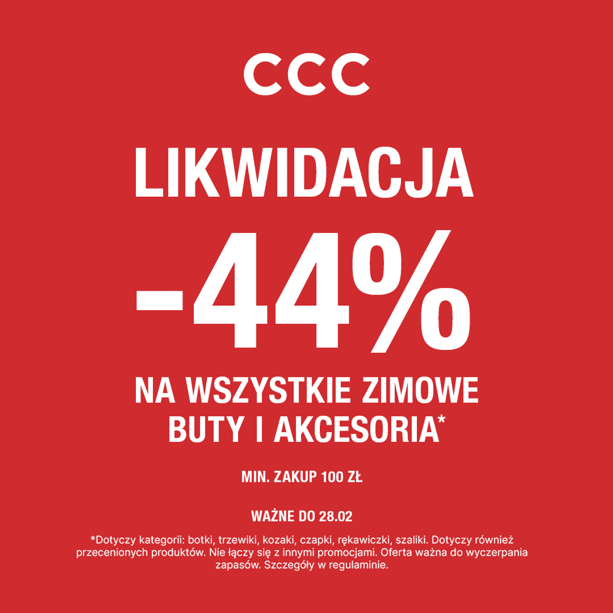 Likwidacja zimowej kolekcji!  - 44% na zimowe buty i akcesoria